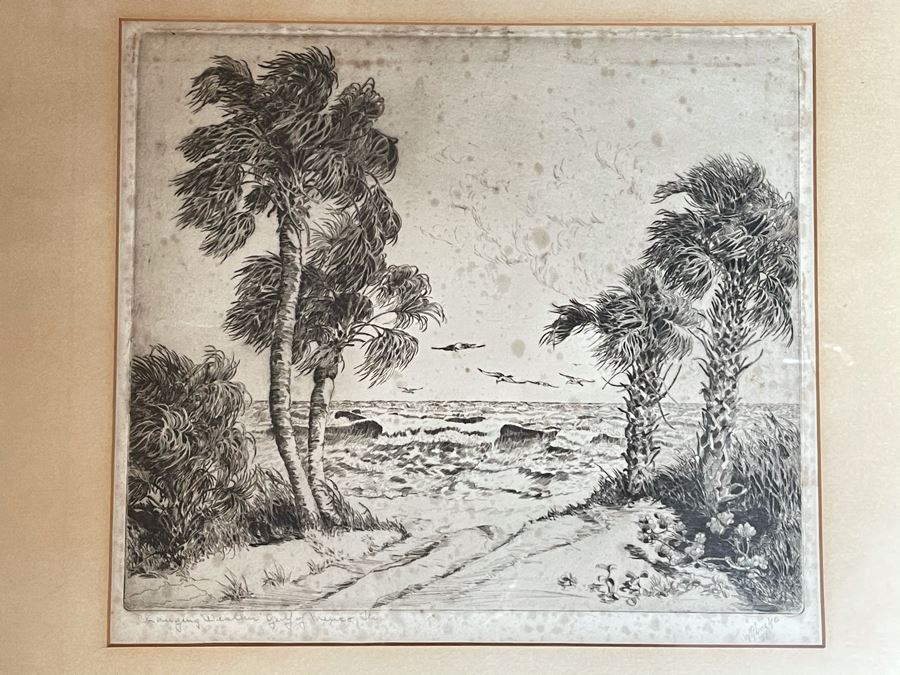 Vintage 1936 Signed Original Landscape Etching By W. R. Locke Titled 'Changing Weather' Limited Edition Framed Walter Ronald Locke 11 X 10 [Photo 3]
