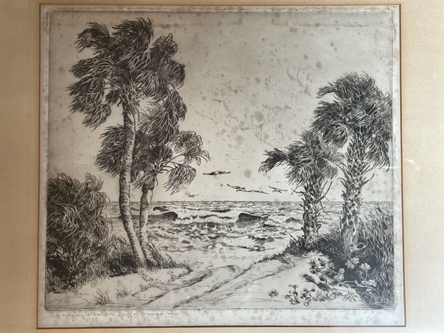 Vintage 1936 Signed Original Landscape Etching By W. R. Locke Titled 'Changing Weather' Limited Edition Framed Walter Ronald Locke 11 X 10 [Photo 1]