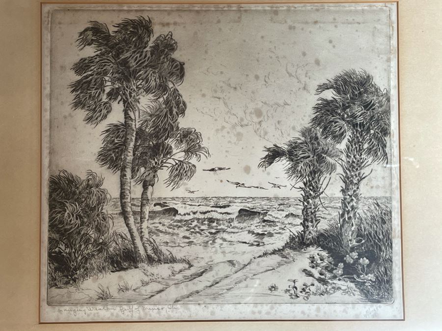 Vintage 1936 Signed Original Landscape Etching By W. R. Locke Titled 'Changing Weather' Limited Edition Framed Walter Ronald Locke 11 X 10 [Photo 2]