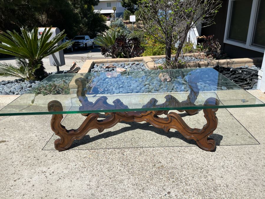Wooden Base Glass Top Coffee Table 66W X 36D X 16.5H Glass Is 0.75' [Photo 2]