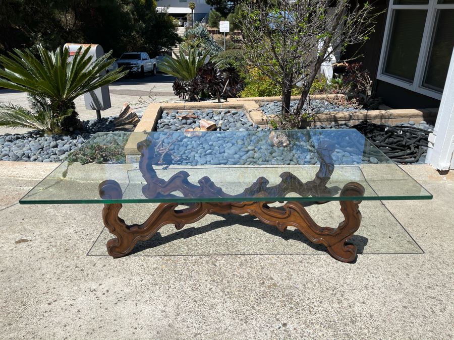 Wooden Base Glass Top Coffee Table 66W X 36D X 16.5H Glass Is 0.75' [Photo 5]