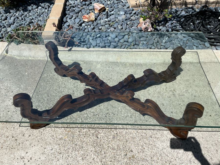 Wooden Base Glass Top Coffee Table 66W X 36D X 16.5H Glass Is 0.75' [Photo 7]