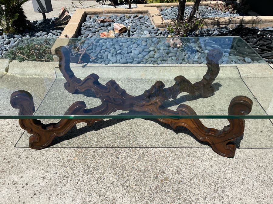 Wooden Base Glass Top Coffee Table 66W X 36D X 16.5H Glass Is 0.75' [Photo 4]