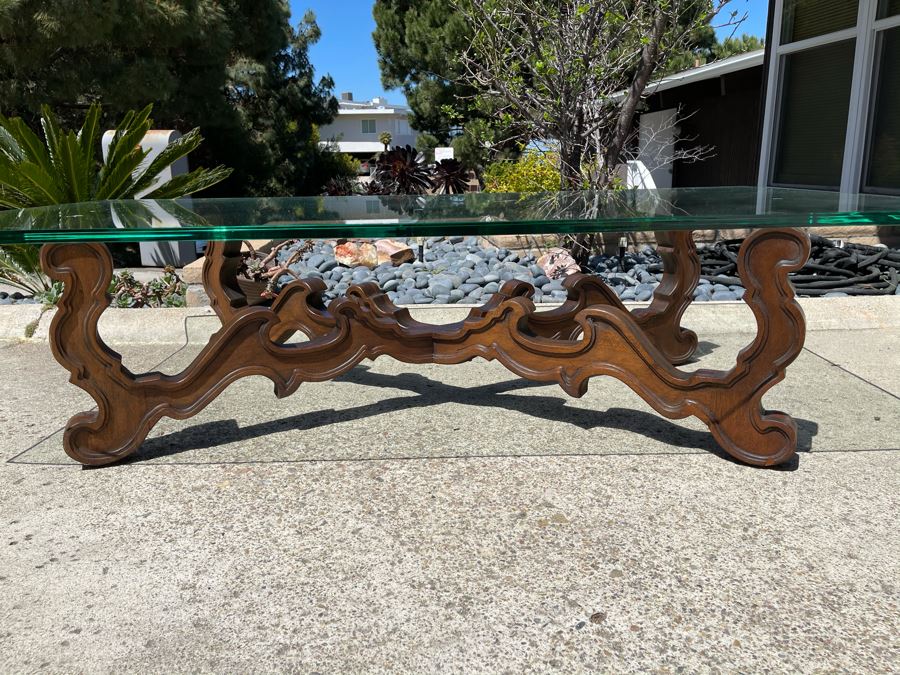 Wooden Base Glass Top Coffee Table 66W X 36D X 16.5H Glass Is 0.75' [Photo 3]