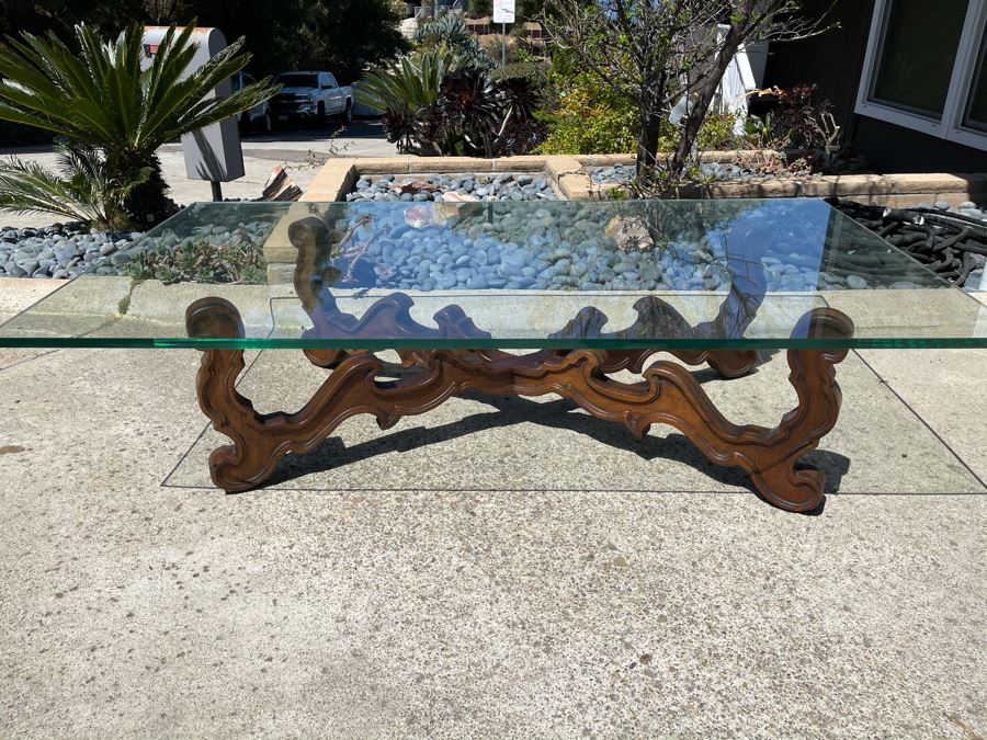 Wooden Base Glass Top Coffee Table 66W X 36D X 16.5H Glass Is 0.75' [Photo 6]