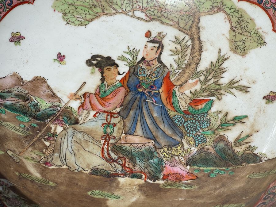 Two Matching Large Vintage Chinese Famille Rose Porcelain Bowls 16.5R X 7H [Photo 9]