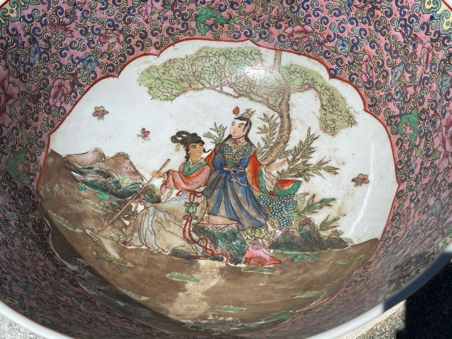Two Matching Large Vintage Chinese Famille Rose Porcelain Bowls 16.5R X 7H [Photo 8]