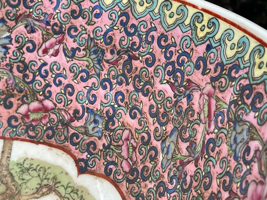 Two Matching Large Vintage Chinese Famille Rose Porcelain Bowls 16.5R X 7H [Photo 11]