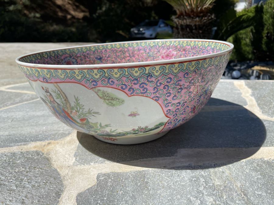 Two Matching Large Vintage Chinese Famille Rose Porcelain Bowls 16.5R X 7H [Photo 21]