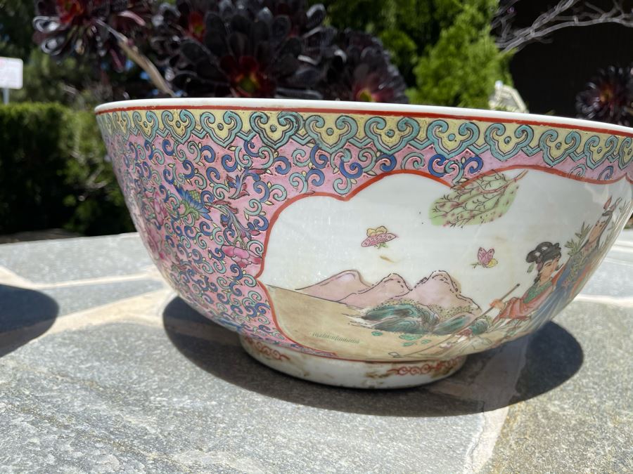 Two Matching Large Vintage Chinese Famille Rose Porcelain Bowls 16.5R X 7H [Photo 18]