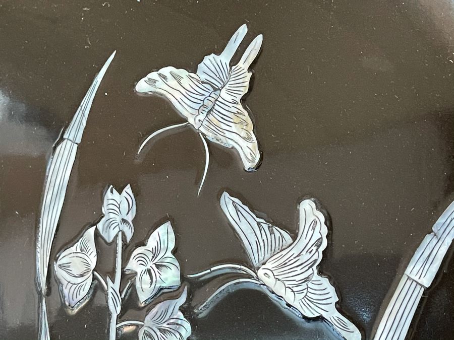 Set Of Four Asian Inlaid Mother Of Pearl Wall Panels Artwork Featuring Various Trees And Birds 11.5W X 23.5H [Photo 17]