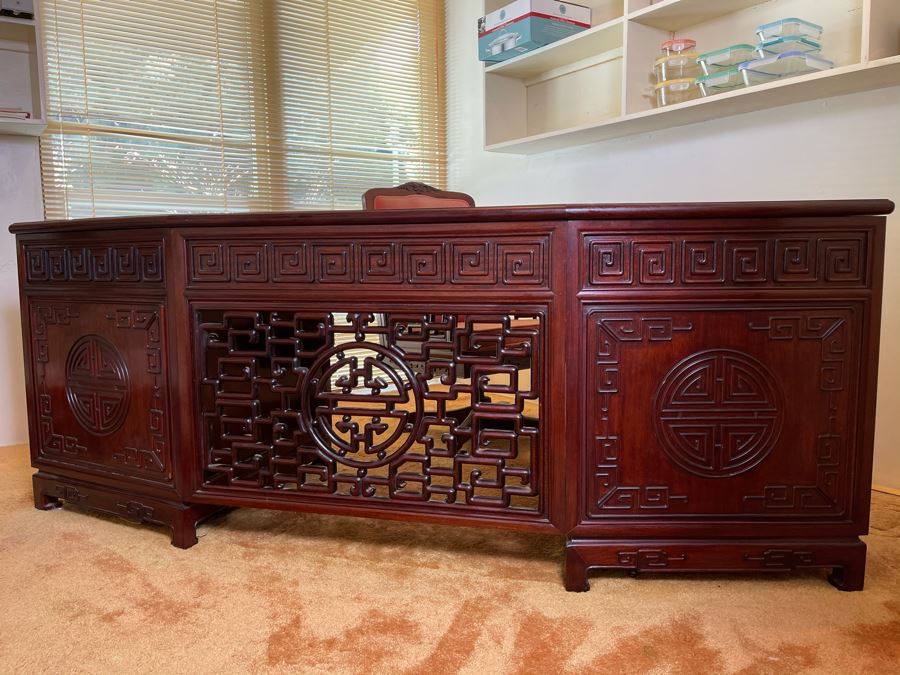 Impressive Rosewood 3-Piece Desk With Rosewood Armchair On Casters 80W X 33D X 30.5H [Photo 4]