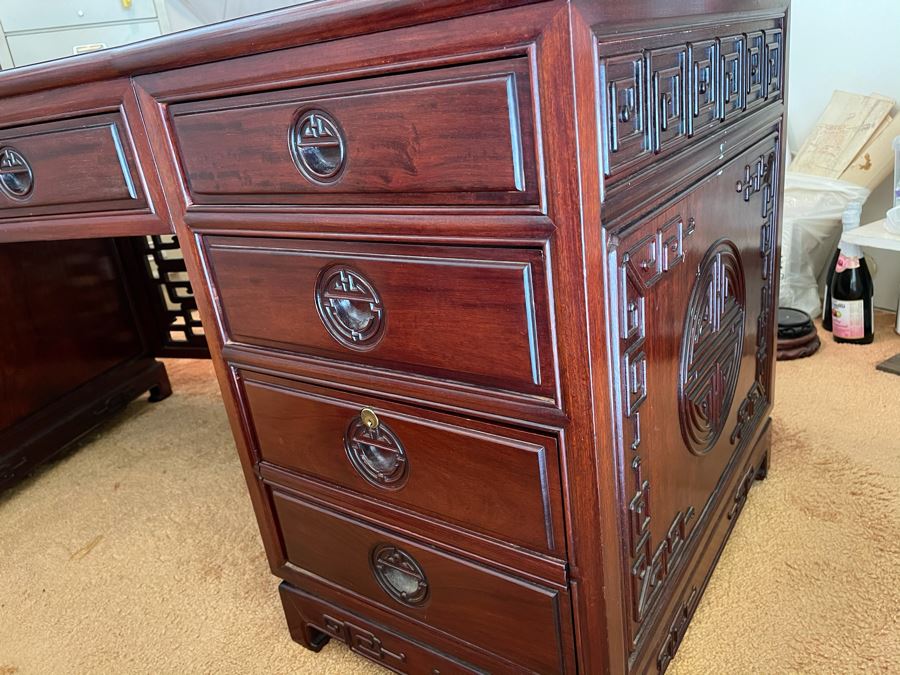 Impressive Rosewood 3-Piece Desk With Rosewood Armchair On Casters 80W X 33D X 30.5H [Photo 18]