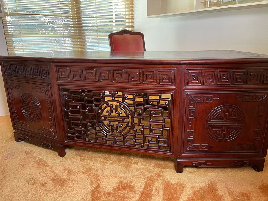 Impressive Rosewood 3-Piece Desk With Rosewood Armchair On Casters 80W X 33D X 30.5H [Photo 3]