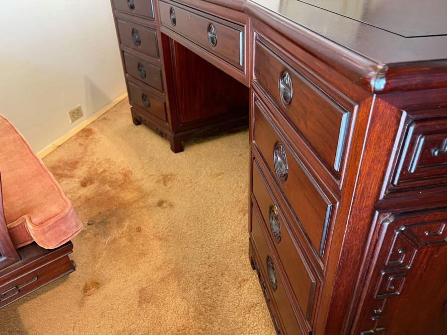 Impressive Rosewood 3-Piece Desk With Rosewood Armchair On Casters 80W X 33D X 30.5H [Photo 19]