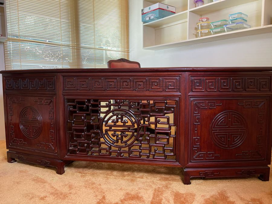 Impressive Rosewood 3-Piece Desk With Rosewood Armchair On Casters 80W X 33D X 30.5H [Photo 6]