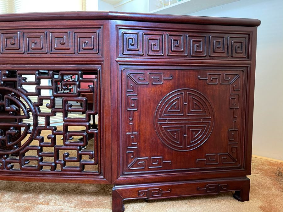 Impressive Rosewood 3-Piece Desk With Rosewood Armchair On Casters 80W X 33D X 30.5H [Photo 10]