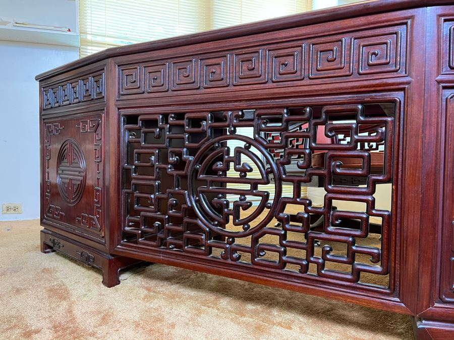 Impressive Rosewood 3-Piece Desk With Rosewood Armchair On Casters 80W X 33D X 30.5H [Photo 9]