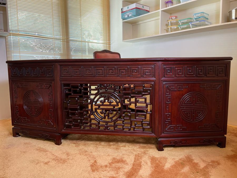 Impressive Rosewood 3-Piece Desk With Rosewood Armchair On Casters 80W X 33D X 30.5H [Photo 7]