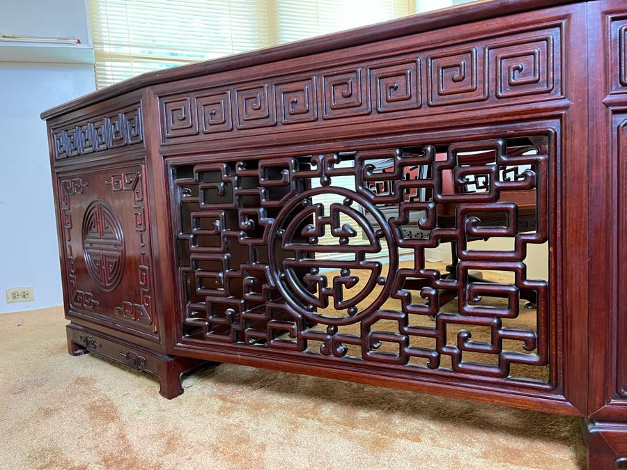 Impressive Rosewood 3-Piece Desk With Rosewood Armchair On Casters 80W X 33D X 30.5H [Photo 8]