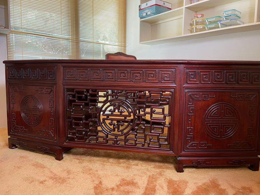 Impressive Rosewood 3-Piece Desk With Rosewood Armchair On Casters 80W X 33D X 30.5H [Photo 5]