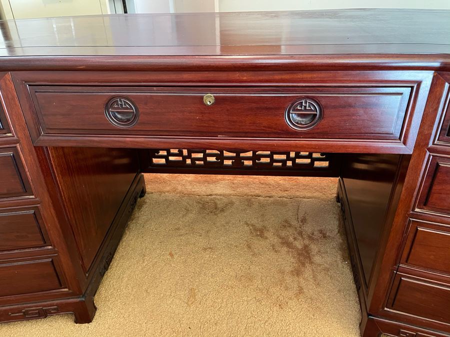 Impressive Rosewood 3-Piece Desk With Rosewood Armchair On Casters 80W X 33D X 30.5H [Photo 16]