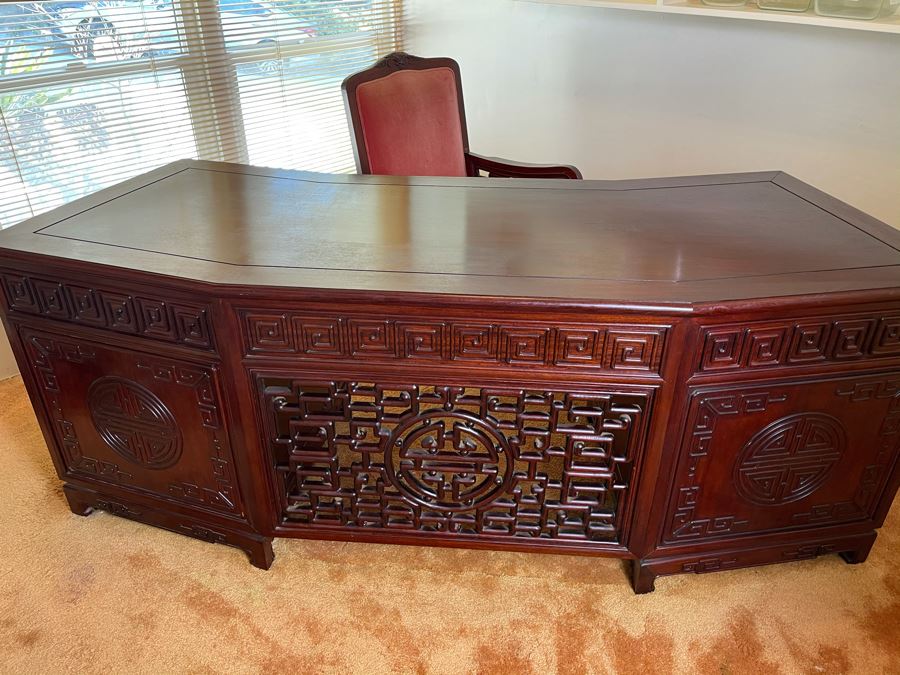 Impressive Rosewood 3-Piece Desk With Rosewood Armchair On Casters 80W X 33D X 30.5H [Photo 13]