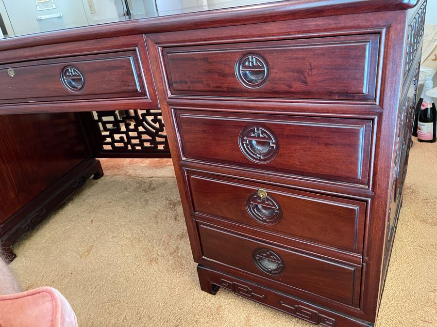Impressive Rosewood 3-Piece Desk With Rosewood Armchair On Casters 80W X 33D X 30.5H [Photo 17]