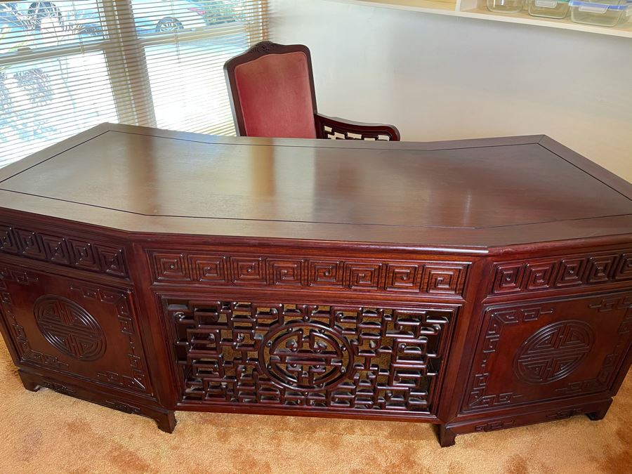 Impressive Rosewood 3-Piece Desk With Rosewood Armchair On Casters 80W X 33D X 30.5H [Photo 12]