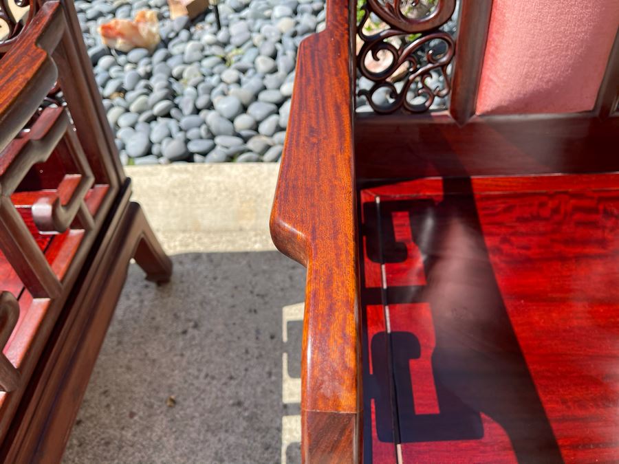 Pair Of Vintage Chinese Carved Rosewood Armchairs With Dragon Serpent Motif (Have Seat Cushions) [Photo 10]