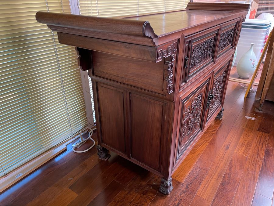Stunning Antique Chinese Rosewood Altar Cabinet Sideboard 64W X 22D X 36.5H [Photo 15]