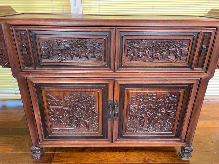 Stunning Antique Chinese Rosewood Altar Cabinet Sideboard 64W X 22D X 36.5H [Photo 6]
