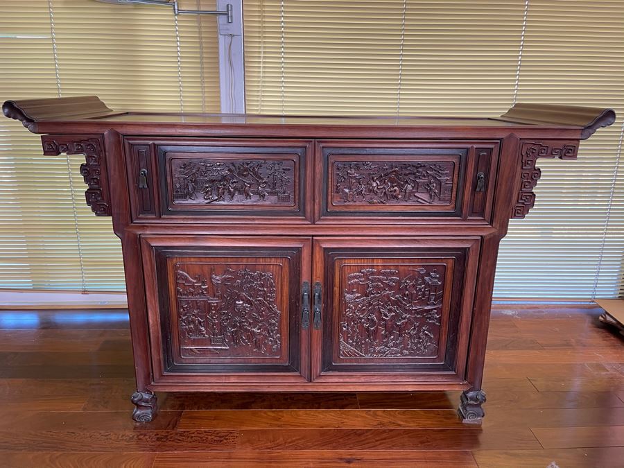 Stunning Antique Chinese Rosewood Altar Cabinet Sideboard 64W X 22D X 36.5H [Photo 3]