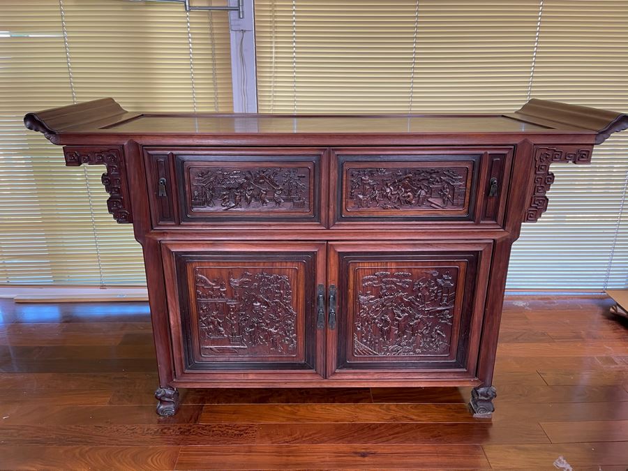 Stunning Antique Chinese Rosewood Altar Cabinet Sideboard 64W X 22D X 36.5H [Photo 4]
