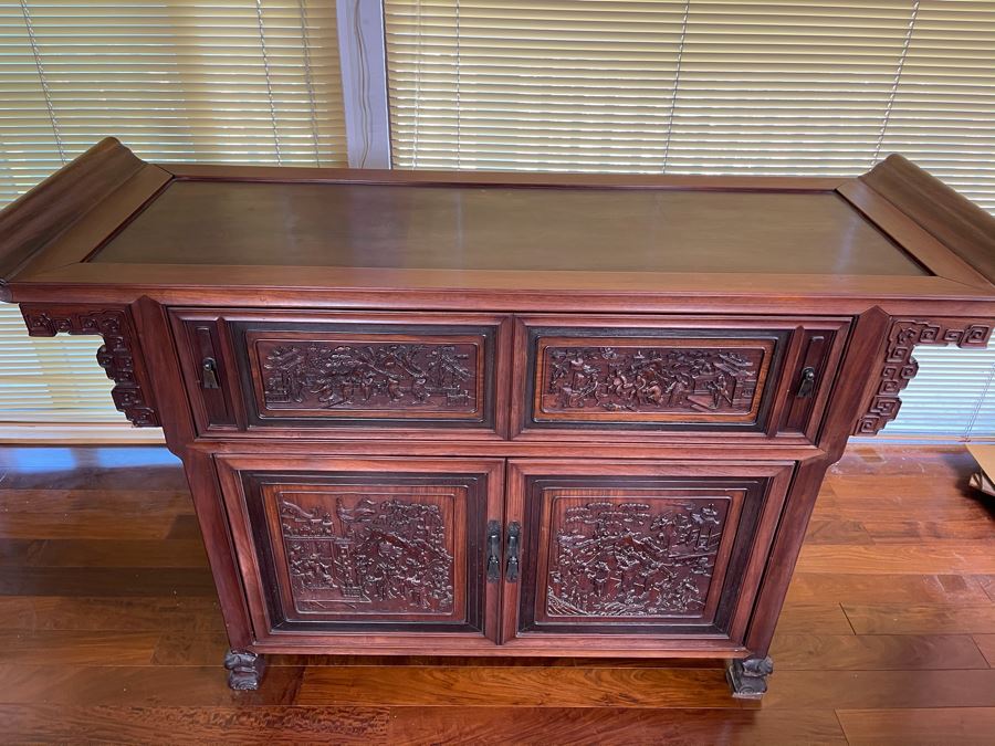 Stunning Antique Chinese Rosewood Altar Cabinet Sideboard 64W X 22D X 36.5H [Photo 5]