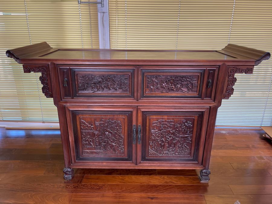Stunning Antique Chinese Rosewood Altar Cabinet Sideboard 64W X 22D X 36.5H [Photo 2]