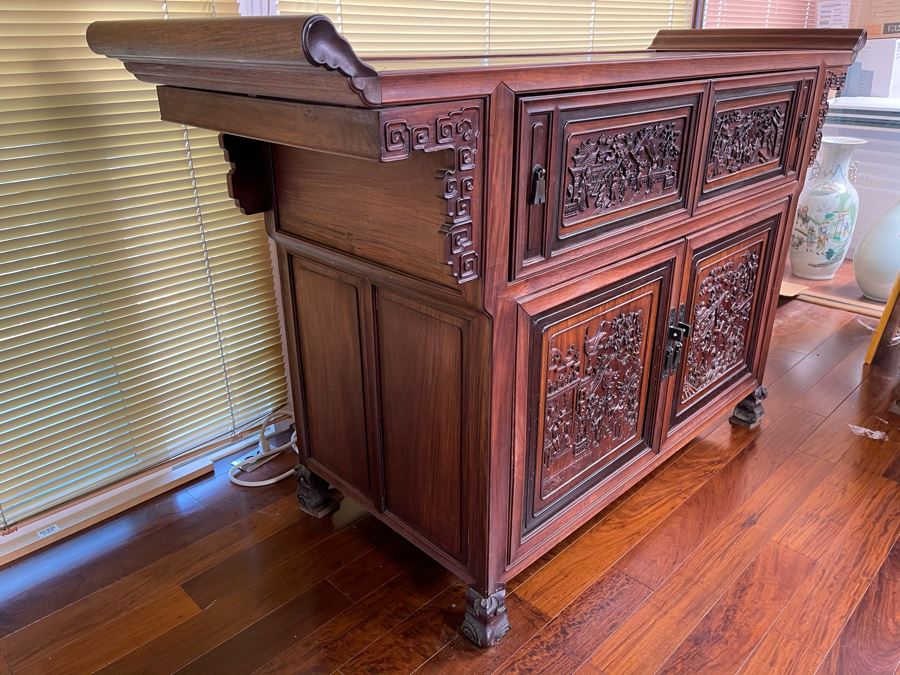 Stunning Antique Chinese Rosewood Altar Cabinet Sideboard 64W X 22D X 36.5H [Photo 24]