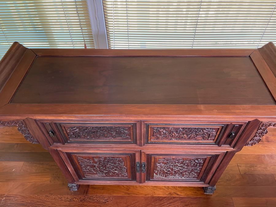 Stunning Antique Chinese Rosewood Altar Cabinet Sideboard 64W X 22D X 36.5H [Photo 18]