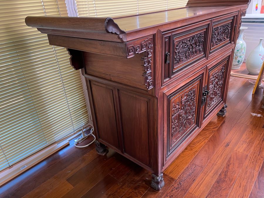 Stunning Antique Chinese Rosewood Altar Cabinet Sideboard 64W X 22D X 36.5H [Photo 16]