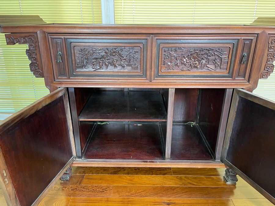 Stunning Antique Chinese Rosewood Altar Cabinet Sideboard 64W X 22D X 36.5H [Photo 21]