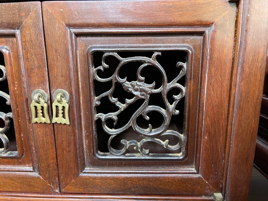 Pair Of Vintage Chinese Carved Rosewood Side Tables Cabinets With Dragon Serpent Motif [Photo 6]