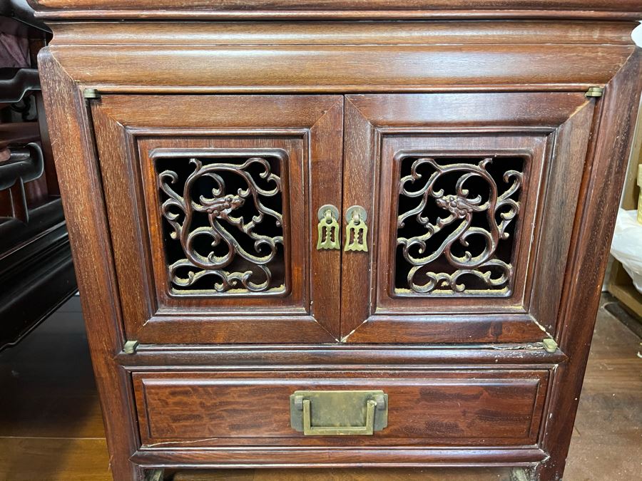 Pair Of Vintage Chinese Carved Rosewood Side Tables Cabinets With Dragon Serpent Motif [Photo 12]