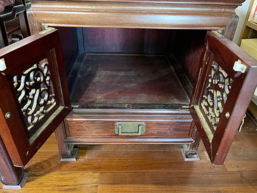 Pair Of Vintage Chinese Carved Rosewood Side Tables Cabinets With Dragon Serpent Motif [Photo 13]