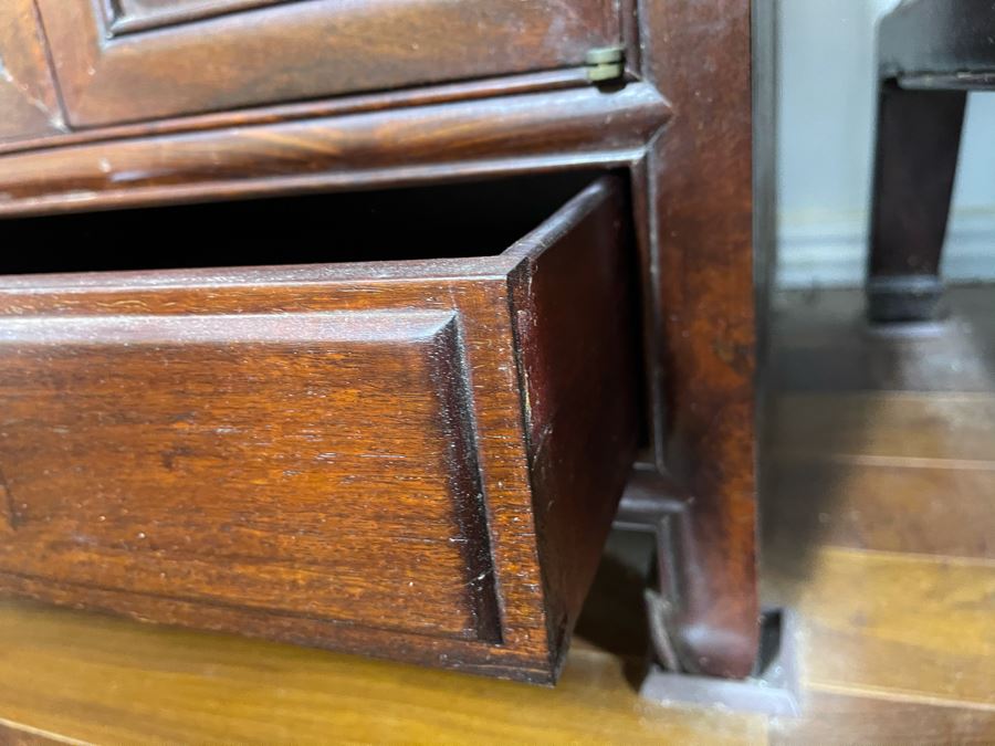 Pair Of Vintage Chinese Carved Rosewood Side Tables Cabinets With Dragon Serpent Motif [Photo 7]