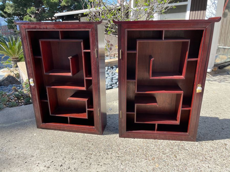 Pair Of Rosewood Display Cabinets Never Used (One Has Chip On Top Corner As Shown In Photos) Each 22.5W X 6D X 30H [Photo 2]