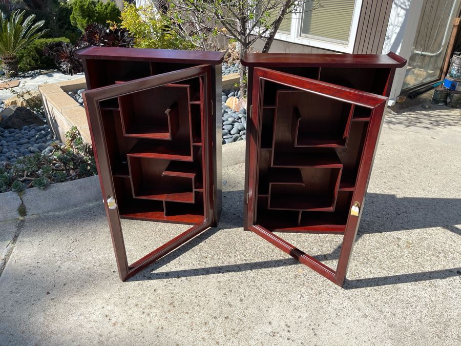 Pair Of Rosewood Display Cabinets Never Used (One Has Chip On Top Corner As Shown In Photos) Each 22.5W X 6D X 30H [Photo 9]