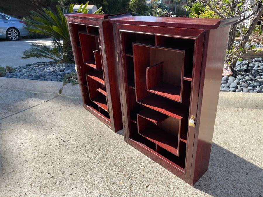 Pair Of Rosewood Display Cabinets Never Used (One Has Chip On Top Corner As Shown In Photos) Each 22.5W X 6D X 30H [Photo 4]