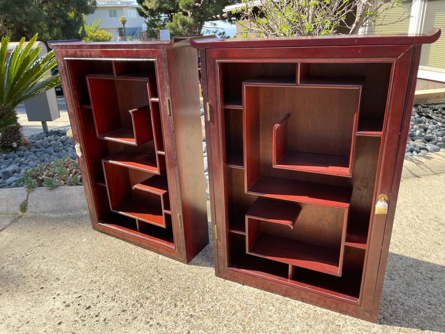 Pair Of Rosewood Display Cabinets Never Used (One Has Chip On Top Corner As Shown In Photos) Each 22.5W X 6D X 30H [Photo 3]