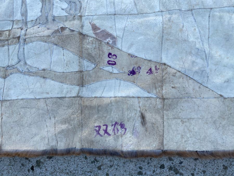 Vintage Chinese Hand Stitched Fur Artwork Rug Of Red Crowned Cranes 38 X 56 [Photo 9]