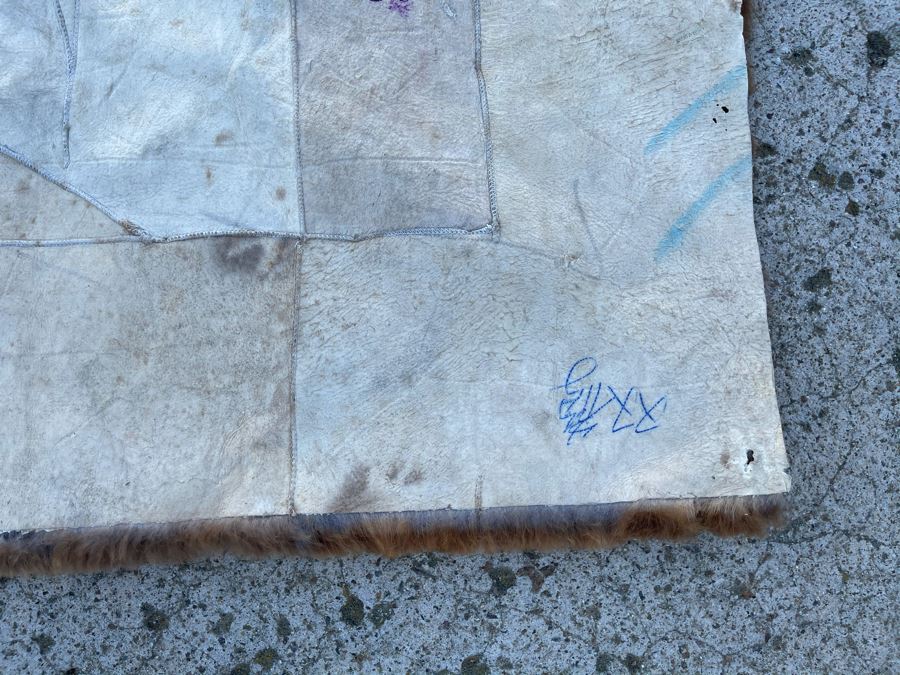 Vintage Chinese Hand Stitched Fur Artwork Rug Of Red Crowned Cranes 38 X 56 [Photo 8]